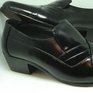 D'Italo Mens Black Leather Comfort Cuban Heel
